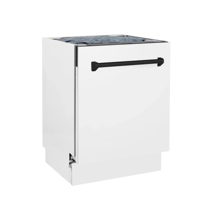ZLINE 24" Autograph Dishwasher, White Door, Black Handle, DWVZ-WM-24-MB09K