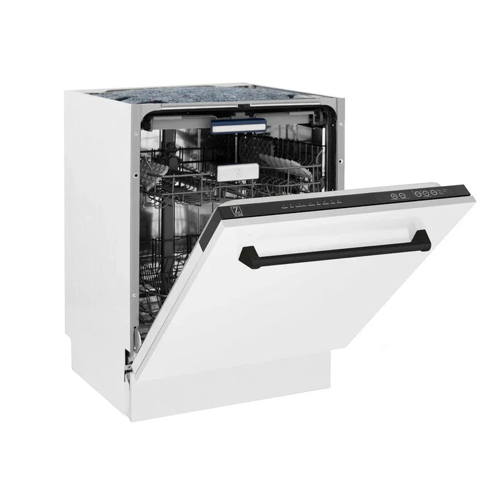 ZLINE 24" Autograph Dishwasher, White Door, Black Handle, DWVZ-WM-24-MB09K