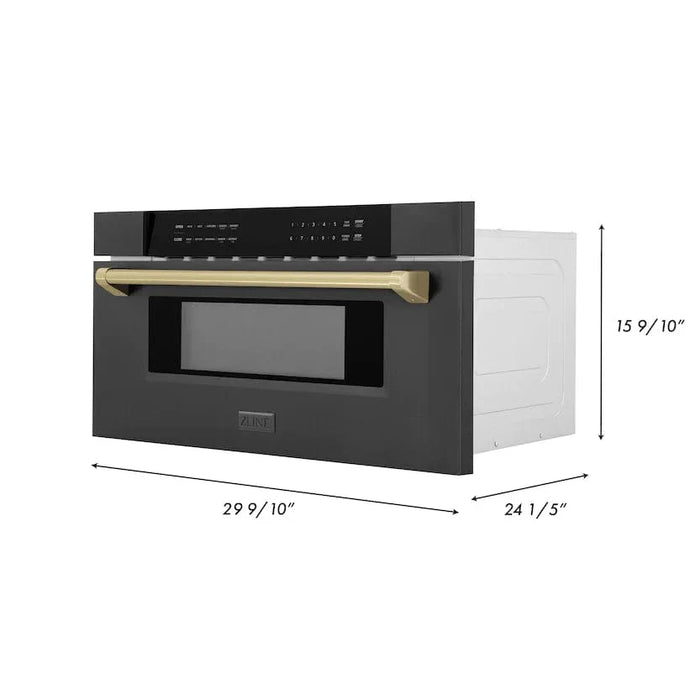 ZLINE Autograph Edition 30" 1.2 cu. ft. Built-in Microwave Drawer in Black Stainless Steel and Champagne Bronze Accents MWDZ-30-BS-CB - Farmhouse Kitchen and Bath