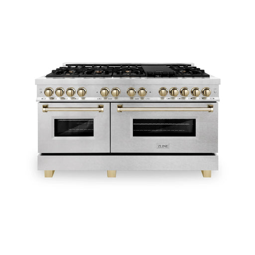 ZLINE Autograph Edition 60" 7.4 cu. ft. Dual Fuel Range with Gas Stove and Electric Oven in DuraSnow Stainless Steel with Accents RASZ-60-G - Farmhouse Kitchen and Bath
