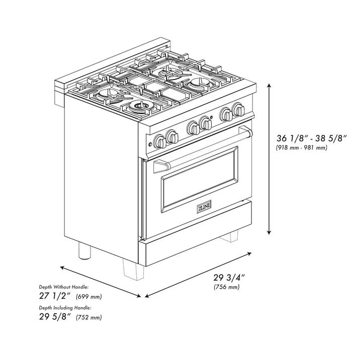 ZLINE 30" Bundle Range RAS-RM-30 & Range Hood 8654RM-30, 2KP-RASRMRH3009K