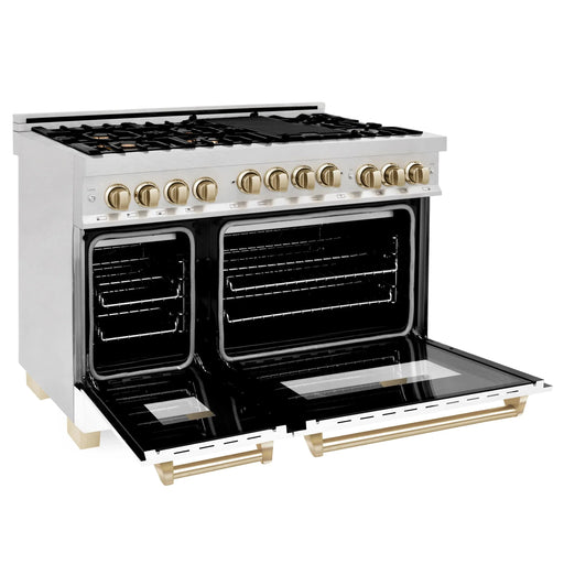 ZLINE 48" Autograph Gas Range, DuraSnow, White Door, RGSZ-WM-48-G - Farmhouse Kitchen and Bath