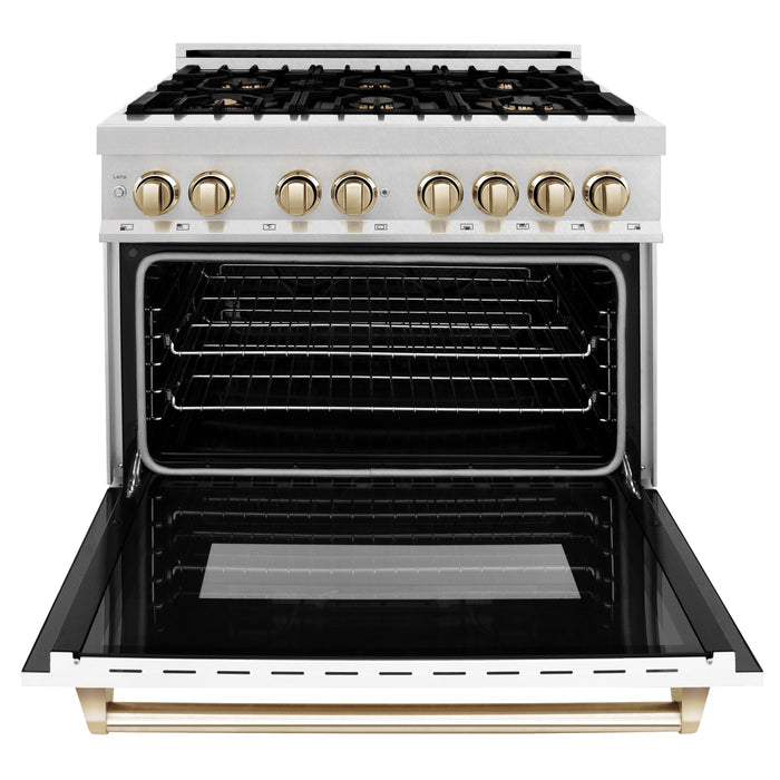 ZLINE 36" Autograph Edition Dual Fuel Range, White Door, RAZ-WM-36 - Farmhouse Kitchen and Bath