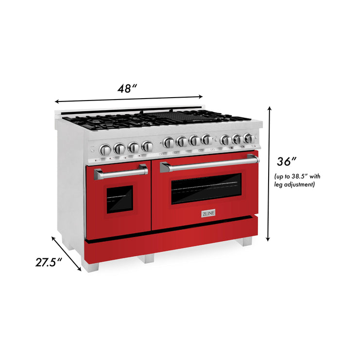 ZLINE 48" Gas Range, DuraSnow, Stainless Steel, Blue Gloss, RGS-BG-48 - Farmhouse Kitchen and Bath