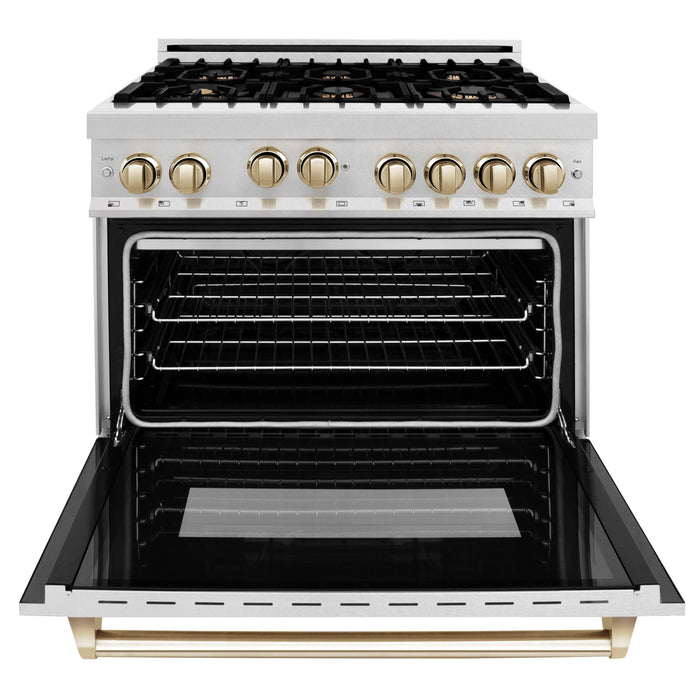 ZLINE 36" Autograph Edition Gas Range, Gold Accents, RGZ-36-G - Farmhouse Kitchen and Bath