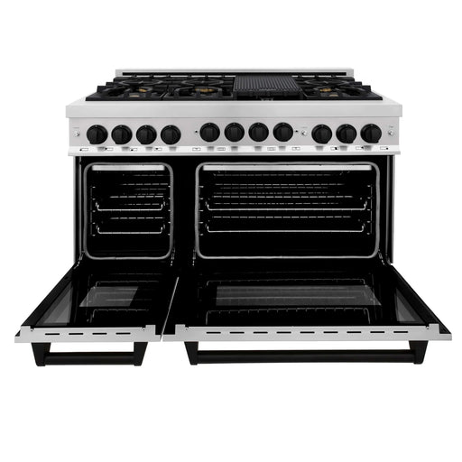 ZLINE 48" Autograph Gas Range, DuraSnow, Stainless  RGSZ-SN-48-MB - Farmhouse Kitchen and Bath
