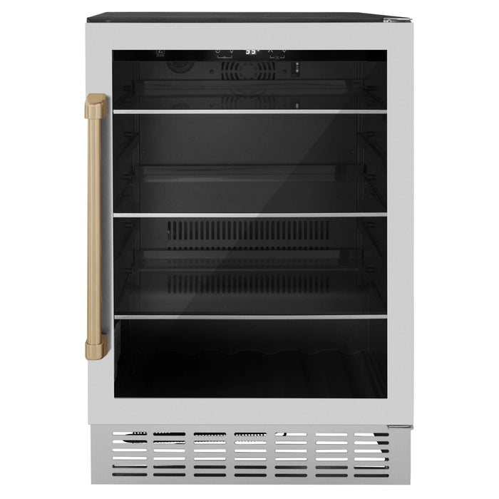 ZLINE 24" Autograph Edition 154 Can Beverage Cooler Fridge with Adjustable Shelves in Stainless Steel with Champagne Bronze Accents RBVZ-US-24-CB - Farmhouse Kitchen and Bath