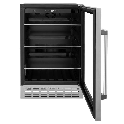 ZLINE 24" Autograph 154 Can Beverage Cooler Fridge with Adjustable Shelves in Stainless Steel with Champagne Bronze Accents RBVZ - US - 24 - CB - Farmhouse Kitchen and Bath