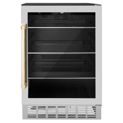 ZLINE 24" Autograph Edition 154 Can Beverage Cooler Fridge with Adjustable Shelves in Stainless Steel with Gold Accents RBVZ - US - 24 - G - Farmhouse Kitchen and Bath