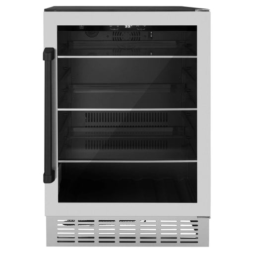 ZLINE 24" Autograph Edition 154 Can Beverage Cooler Fridge with Adjustable Shelves in Stainless Steel with Matte Black Accents RBVZ - US - 24 - MB - Farmhouse Kitchen and Bath