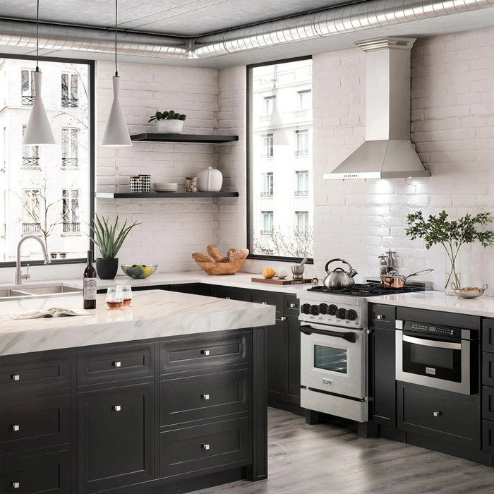 ZLINE 24" Autograph Gas Range Gas, DuraSnow, RGSZ - SN - 24 - MB - Farmhouse Kitchen and Bath