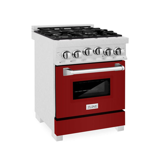 ZLINE 24" Gas Range, DuraSnow Stainless, Red Gloss Door, RGS - RG - 24 - Farmhouse Kitchen and Bath