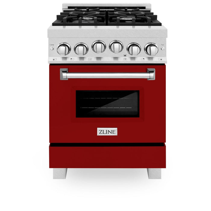 ZLINE 24" Gas Range, DuraSnow Stainless, Red Gloss Door, RGS - RG - 24 - Farmhouse Kitchen and Bath