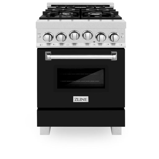 ZLINE 24" Gas Range, DuraSnow, Stainless Steel, Black Door, RGS - BLM - 24 - Farmhouse Kitchen and Bath