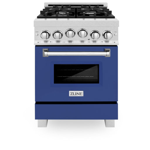 ZLINE 24" Gas Range In DuraSnow, Stainless, Blue Gloss Door, RGS - BM - 24 - Farmhouse Kitchen and Bath