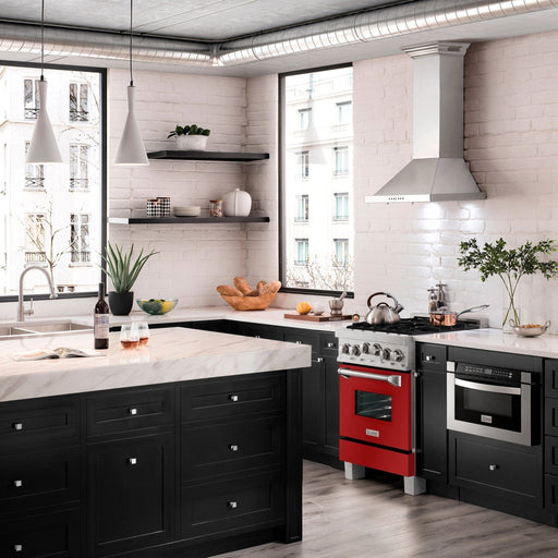 ZLINE 24" Gas Range In DuraSnow Stainless Steel, Red Matt, RGS - RM - 24 - Farmhouse Kitchen and Bath