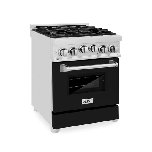 ZLINE 24" Gas Range, Stainless Steel, Black Gloss Door, RG - BLM - 24 - Farmhouse Kitchen and Bath