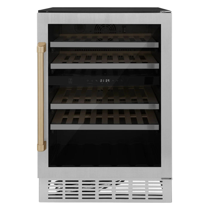ZLINE 24" Monument Autograph Edition Dual Zone 44 - Bottle Wine Cooler in Stainless Steel with Champagne Bronze Accents RWVZ - UD - 24 - CB - Farmhouse Kitchen and Bath