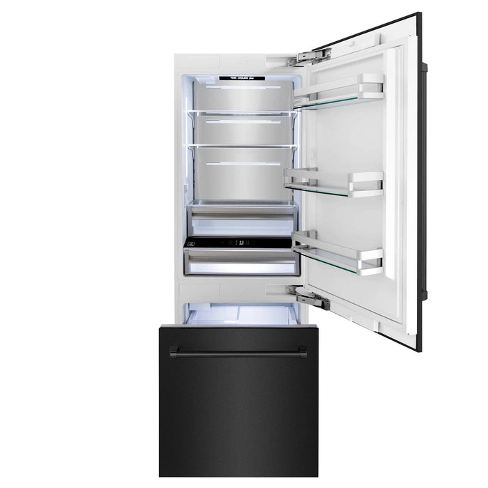 ZLINE 30" 16.1 cu. ft. Built - In 2 - Door Bottom Freezer Refrigerator with Internal Water and Ice Dispenser in Black Stainless Steel - RBIV - BS - 30 - Farmhouse Kitchen and Bath