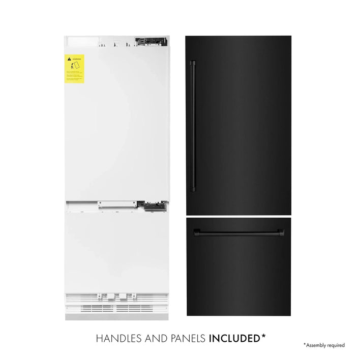 ZLINE 30" 16.1 cu. ft. Built - In 2 - Door Bottom Freezer Refrigerator with Internal Water and Ice Dispenser in Black Stainless Steel - RBIV - BS - 30 - Farmhouse Kitchen and Bath