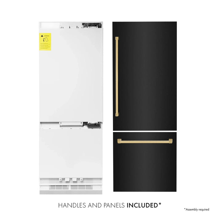 ZLINE 30" Autograph 16.1 cu. ft. 2 - Door Bottom Freezer Fridge Water/Ice Dispenser Black Stainless Steel Gold Accents RBIVZ - BS - 30 - G - Farmhouse Kitchen and Bath