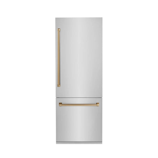 ZLINE 30" Autograph 16.1 cu. ft. 2 - Door Bottom Freezer Fridge Water/Ice Dispenser Stainless Steel Champagne Bronze Accents RBIVZ - 304 - 30 - CB - Farmhouse Kitchen and Bath