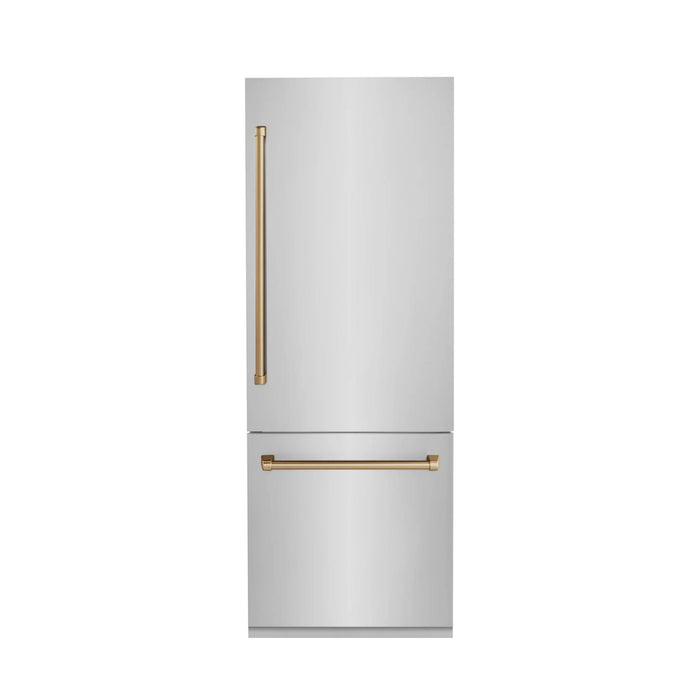ZLINE 30" Autograph 16.1 cu. ft. 2 - Door Bottom Freezer Fridge Water/Ice Dispenser Stainless Steel Champagne Bronze Accents RBIVZ - 304 - 30 - CB - Farmhouse Kitchen and Bath