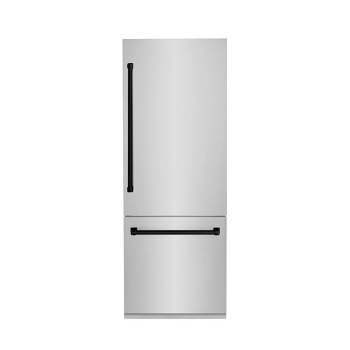 ZLINE 30" Autograph 16.1 cu. ft. 2 - Door Bottom Freezer Fridge Water/Ice Dispenser Stainless Steel Matte Black Accents RBIVZ - 304 - 30 - MB - Farmhouse Kitchen and Bath