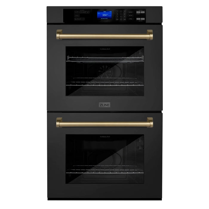 ZLINE 30" Autograph Double Wall Oven with Self Clean and True Convection in Black Stainless Steel Champagne Bronze AWDZ - 30 - BS - CB - Farmhouse Kitchen and Bath
