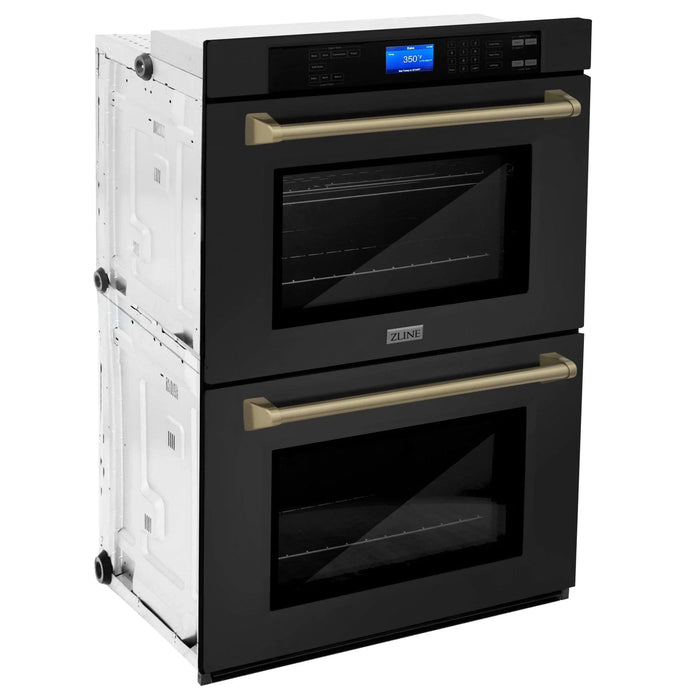 ZLINE 30" Autograph Double Wall Oven with Self Clean and True Convection in Black Stainless Steel Champagne Bronze AWDZ - 30 - BS - CB - Farmhouse Kitchen and Bath