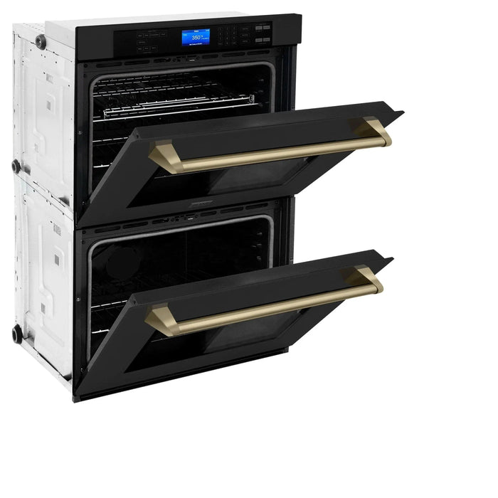 ZLINE 30" Autograph Double Wall Oven with Self Clean and True Convection in Black Stainless Steel Champagne Bronze AWDZ - 30 - BS - CB - Farmhouse Kitchen and Bath