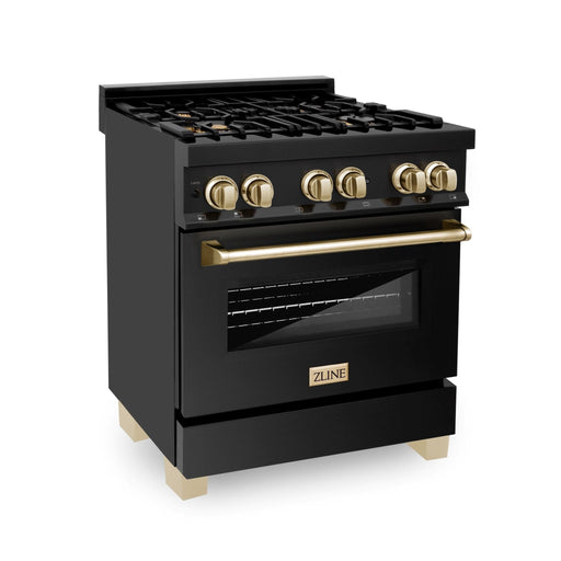 ZLINE 30" Autograph Dual Fuel Range, Black Stainless, Gold, RABZ - 30 - G - Farmhouse Kitchen and Bath
