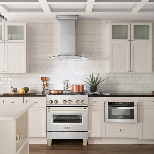 ZLINE 30" Autograph Dual Fuel Range, DuraSnow Stainless, Gold, RASZ - SN - 30 - G - Farmhouse Kitchen and Bath