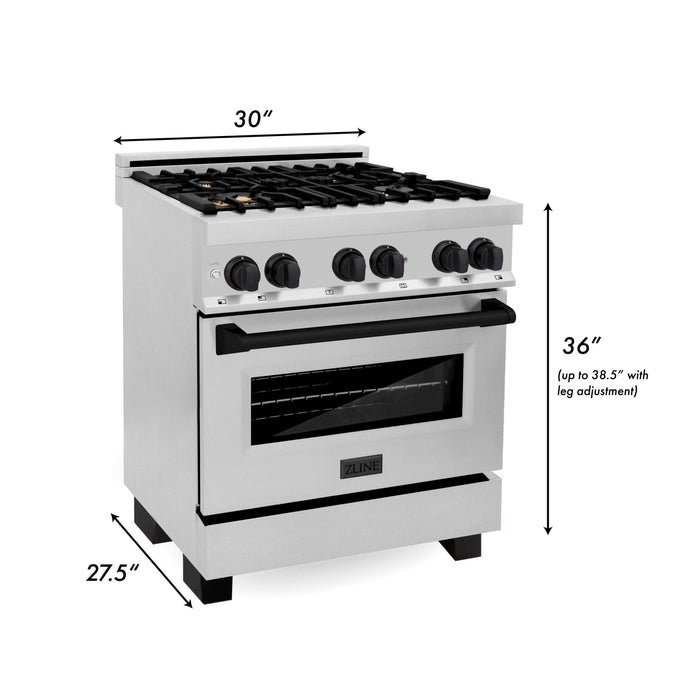 ZLINE 30" Autograph Dual Fuel Range, Stainless Steel, RAZ - 30 - MB - Farmhouse Kitchen and Bath