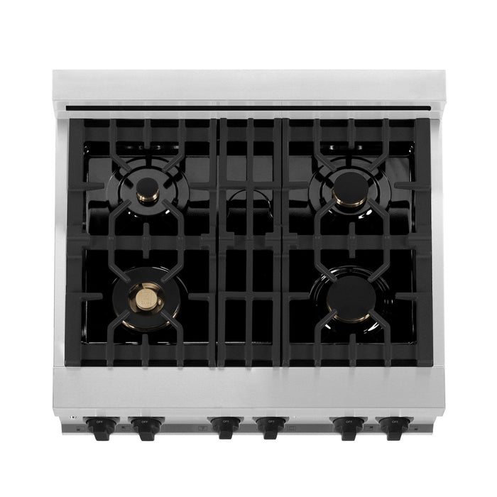 ZLINE 30" Autograph Dual Fuel Range, Stainless Steel, RAZ - 30 - MB - Farmhouse Kitchen and Bath