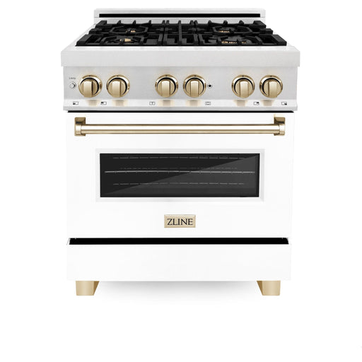 ZLINE 30" Autograph, Dual Fuel Range, White Door, Gold, RASZ - WM - 30 - G - Farmhouse Kitchen and Bath