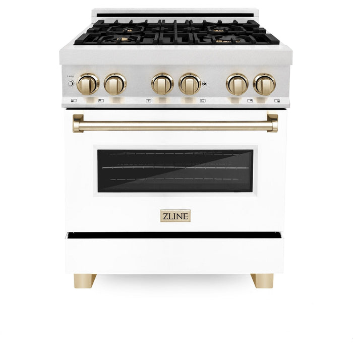 ZLINE 30" Autograph, Dual Fuel Range, White Door, Gold, RASZ - WM - 30 - G - Farmhouse Kitchen and Bath