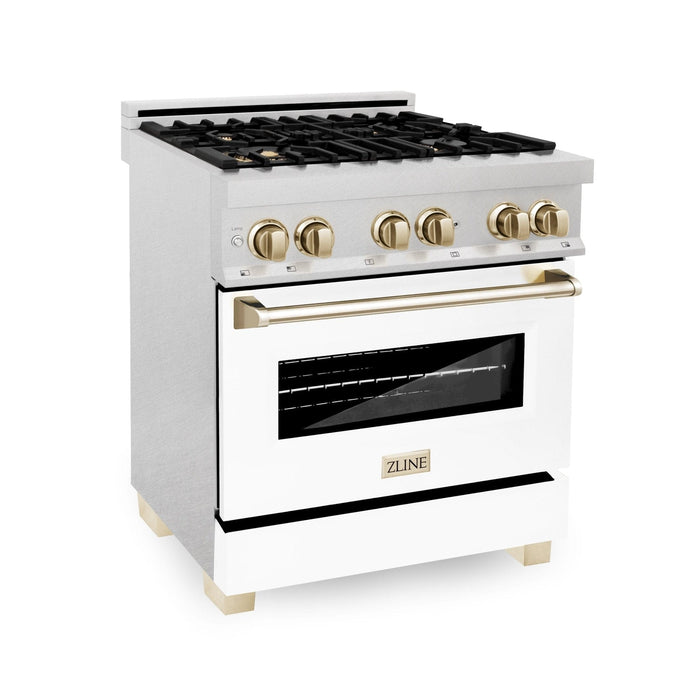 ZLINE 30" Autograph, Dual Fuel Range, White Door, Gold, RASZ - WM - 30 - G - Farmhouse Kitchen and Bath