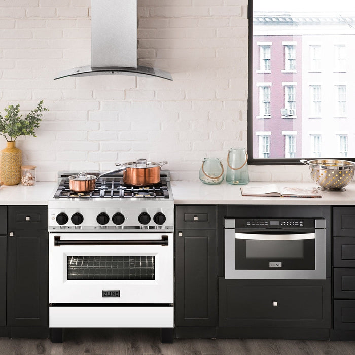 ZLINE 30" Autograph Dual Fuel Range, White Door, RAZ - WM - 30 - MB - Farmhouse Kitchen and Bath