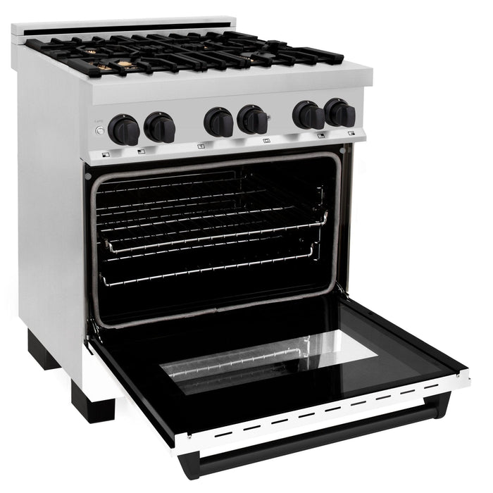 ZLINE 30" Autograph Dual Fuel Range, White Door, RAZ - WM - 30 - MB - Farmhouse Kitchen and Bath