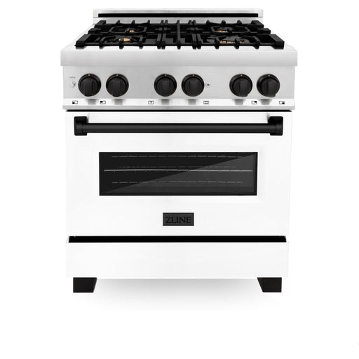 ZLINE 30" Autograph Dual Fuel Range, White Door, RAZ - WM - 30 - MB - Farmhouse Kitchen and Bath