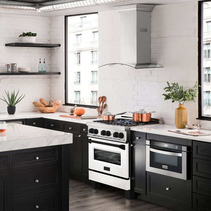ZLINE 30" Autograph Dual Fuel Range, White Door, RAZ - WM - 30 - MB - Farmhouse Kitchen and Bath