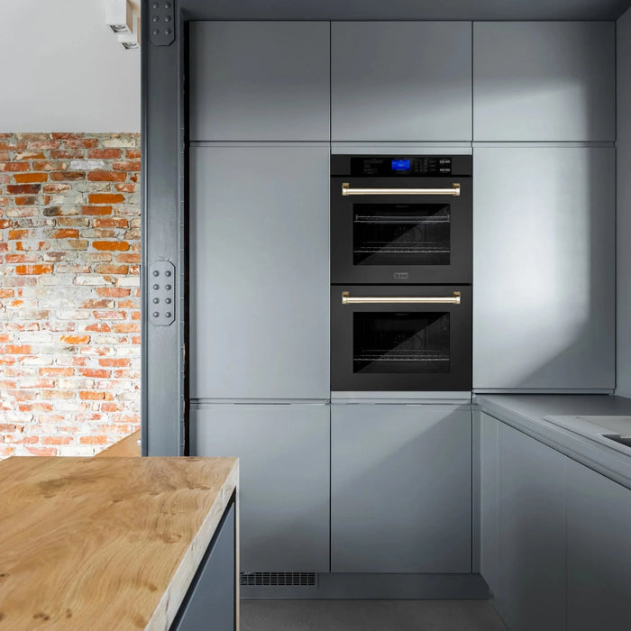 ZLINE 30" Autograph Edition Double Wall Oven with Self Clean and True Convection in Black Stainless Steel Gold Accent AWDZ - 30 - BS - G - Farmhouse Kitchen and Bath