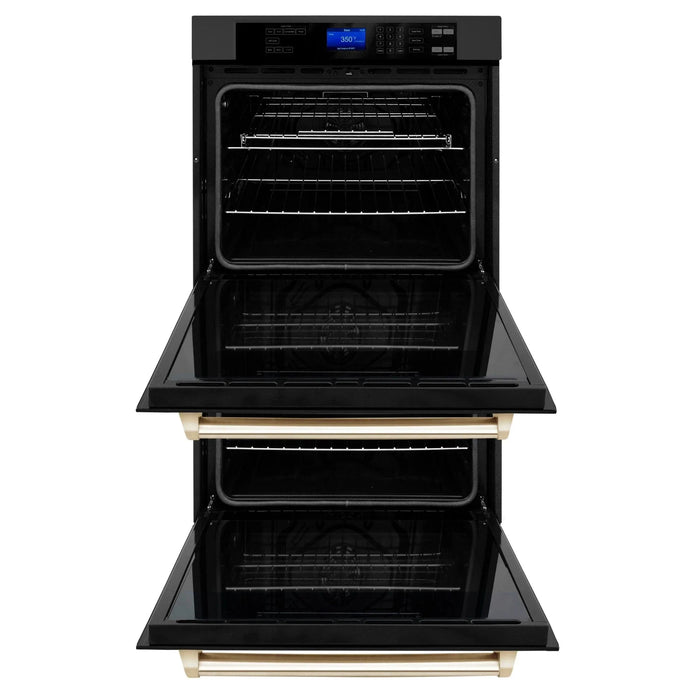 ZLINE 30" Autograph Edition Double Wall Oven with Self Clean and True Convection in Black Stainless Steel Gold Accent AWDZ - 30 - BS - G - Farmhouse Kitchen and Bath