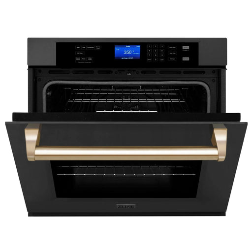 ZLINE 30" Autograph Edition Single Wall Oven with Self Clean and True Convection in Black Stainless Steel Gold Accent AWSZ - 30 - BS - G - Farmhouse Kitchen and Bath