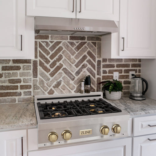 ZLINE 30" Autograph Rangetop, DuraSnow, Gold Accent, RTZ - 30 - G - Farmhouse Kitchen and Bath