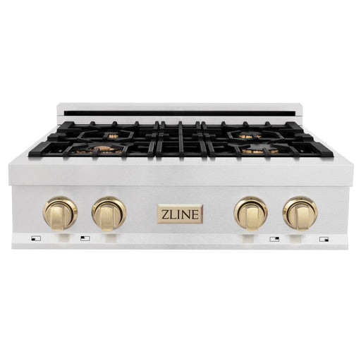 ZLINE 30" Autograph Rangetop, DuraSnow, Gold Accent, RTZ - 30 - G - Farmhouse Kitchen and Bath