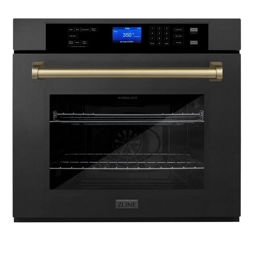 ZLINE 30" Autograph Single Wall Oven with Self Clean and True Convection in Black Stainless Steel Champagne Bronze AWSZ - 30 - BS - CB - Farmhouse Kitchen and Bath
