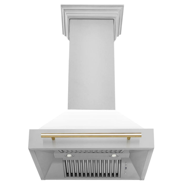ZLINE 30" Autograph Stainless Wall Range Hood, White, 8654STZ - WM30 - G - Farmhouse Kitchen and Bath