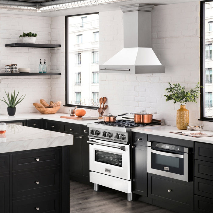 ZLINE 30" Autograph Stainless White Wall Range Hood, 8654STX - WM - 30 - Farmhouse Kitchen and Bath